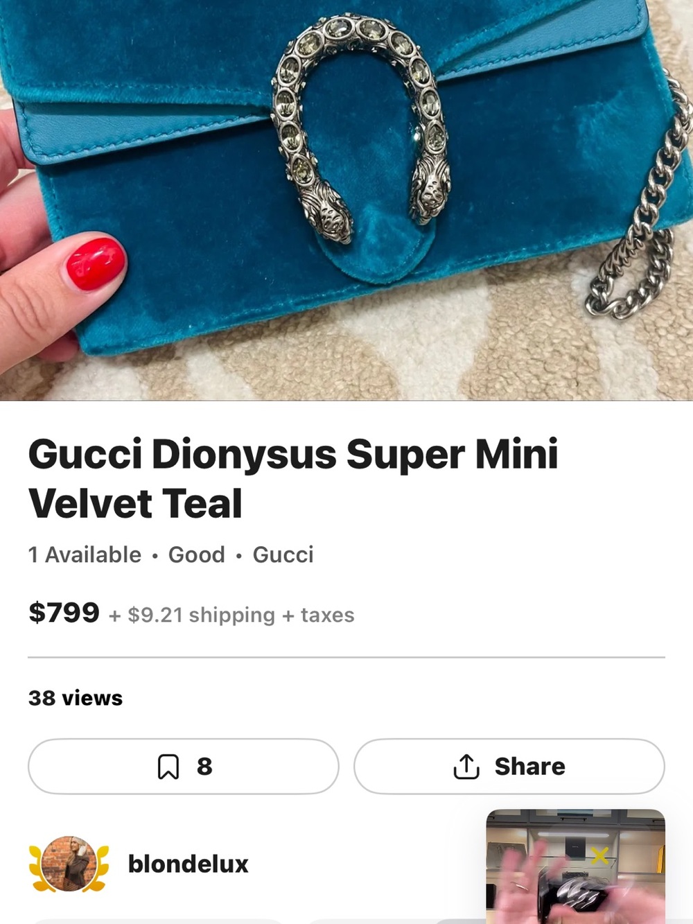 Gucci Velvet Mini Dionysus Shoulder Bag in Teal